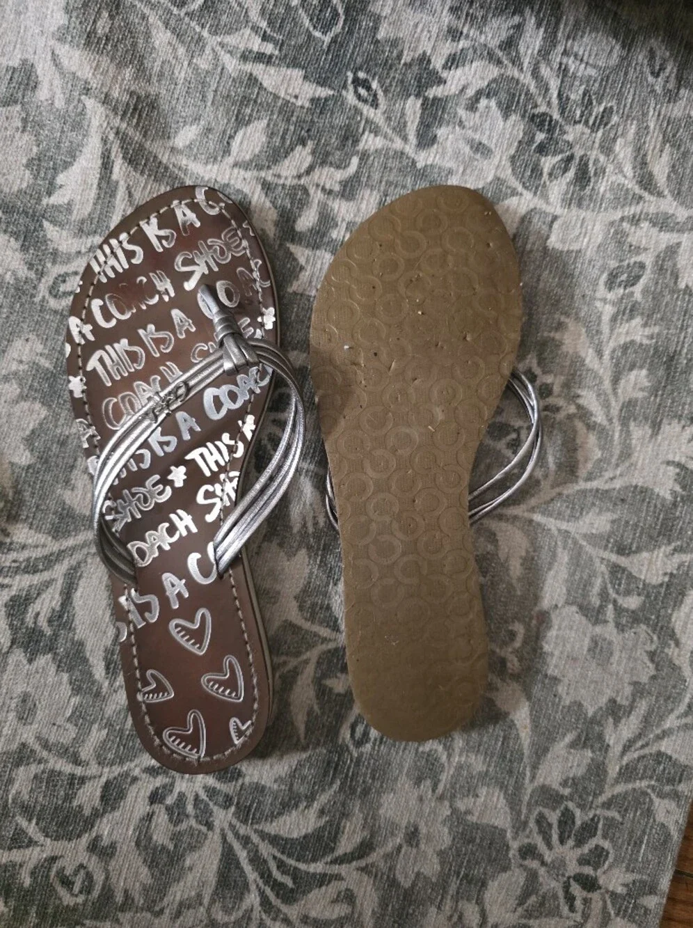 Coach Poppy Sandal Flip Flop Silver